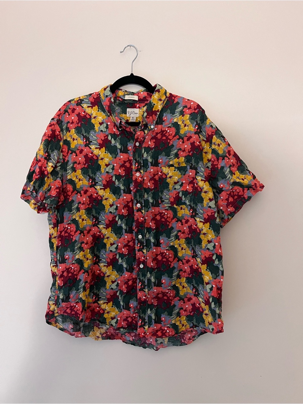 J. Crew Red and Yellow Floral Short-Sleeve Button-Down Shirt